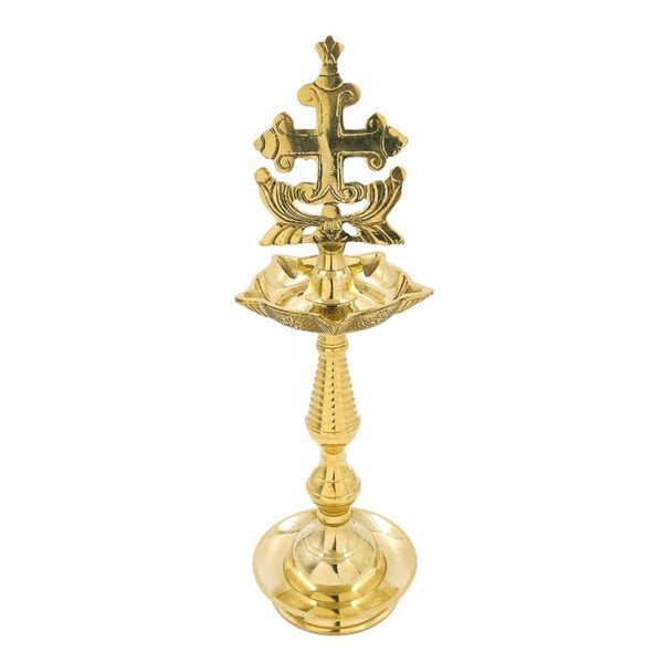 Bronze Nilavilakku (prayer room light) With Sleeba Cross 1 feet