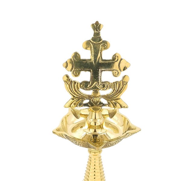 Bronze Nilavilakku (prayer room light) With Sleeba Cross 1 feet - Image 3