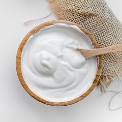 Healthy breakfast with Fresh greek yogurt on background